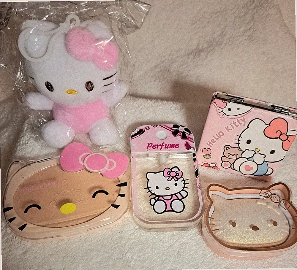 5 PC Girls Easter Gift Set Incl Plush W Clip Face Powder Highlit Perfume Mirror