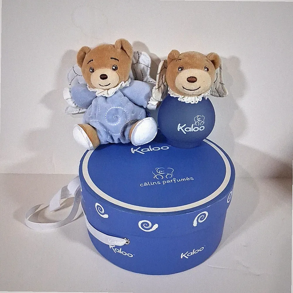 Kaloo Blue Angel Bear and 3.4oz Kid Perfume Scented Water Spray Gift Set in Box